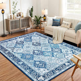 Garvee Moroccan Trellis Area Rug 8x10 for Living Room, Washable Ultra-thin Soft Rugs 8x10 for Bedroom, 8x10 Large Non-slip Non Shedding Carpet for Dining Room Office, Blue - Blue