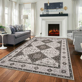 Garvee Washable Rug 9x12 Rug Oriental Floral Living Room Rug Non-Slip Backing Low Pile Floor Cover Indoor Soft Vintage Rug Retro Distressed Throw Rugs Foldable Thin Rug for Bedroom Dining Room Brown - Brown