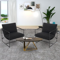 Garvee Modern Accent Chair, Comfy Living Room Chair with Metal Frame, Linen Armchair with Soft Cushion, Cozy Linen Sling Accent Chair for Bedroom Balcony Reading Room, Black