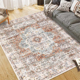 Garvee Washable Area Rug 9x12 Large Living Room Rugs Medallion Washable Floral Carpet Vintage Rug Oriental Rugs Non-Slip Non-Shedding Print Floor Carpet,9x12 Orange - Orange
