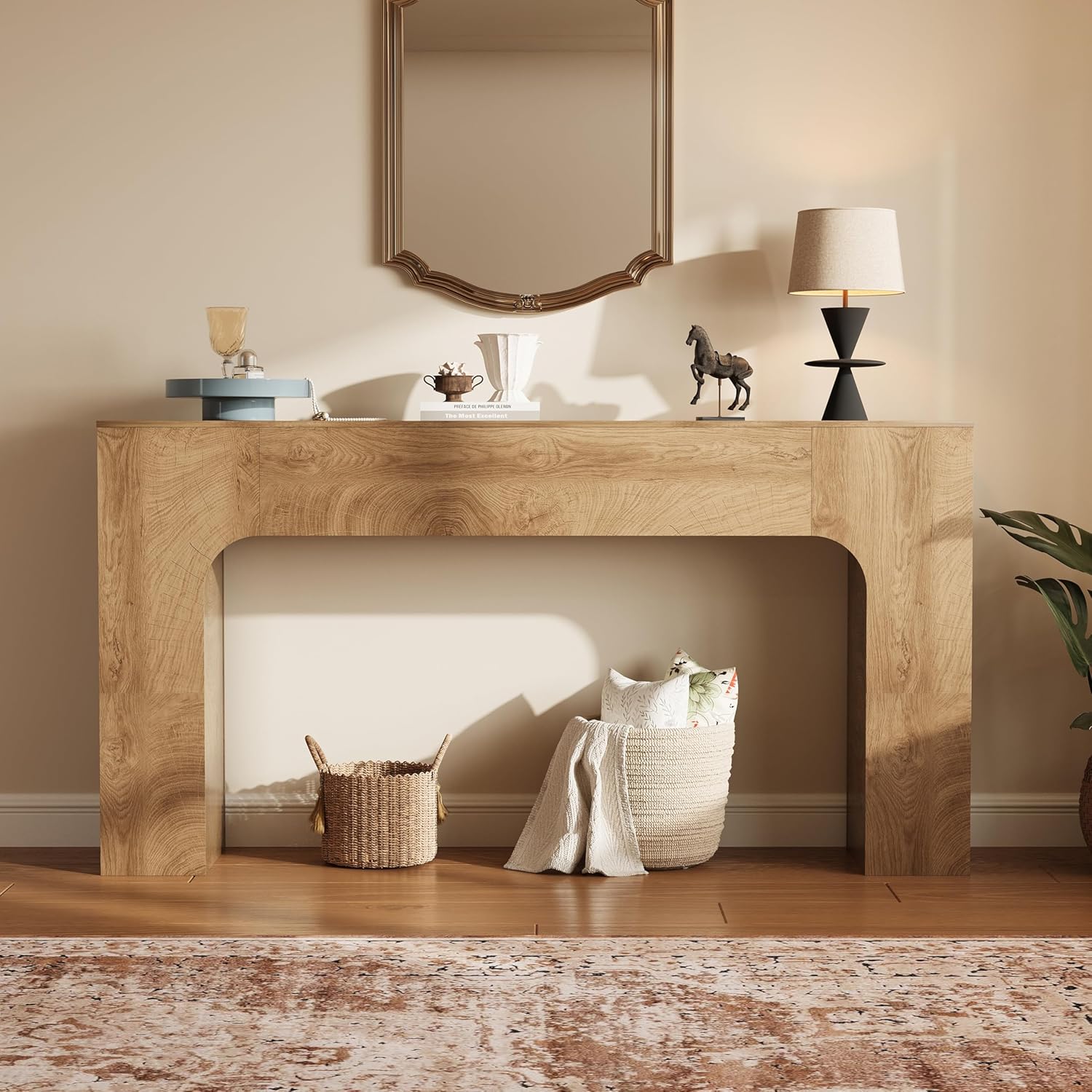 Garvee 63" Farmhouse Console Table Slim Wood Sofa Side Table Narrow Rustic Foyer Furniture for Living Rooms Hallways Apartments, Deep Oak