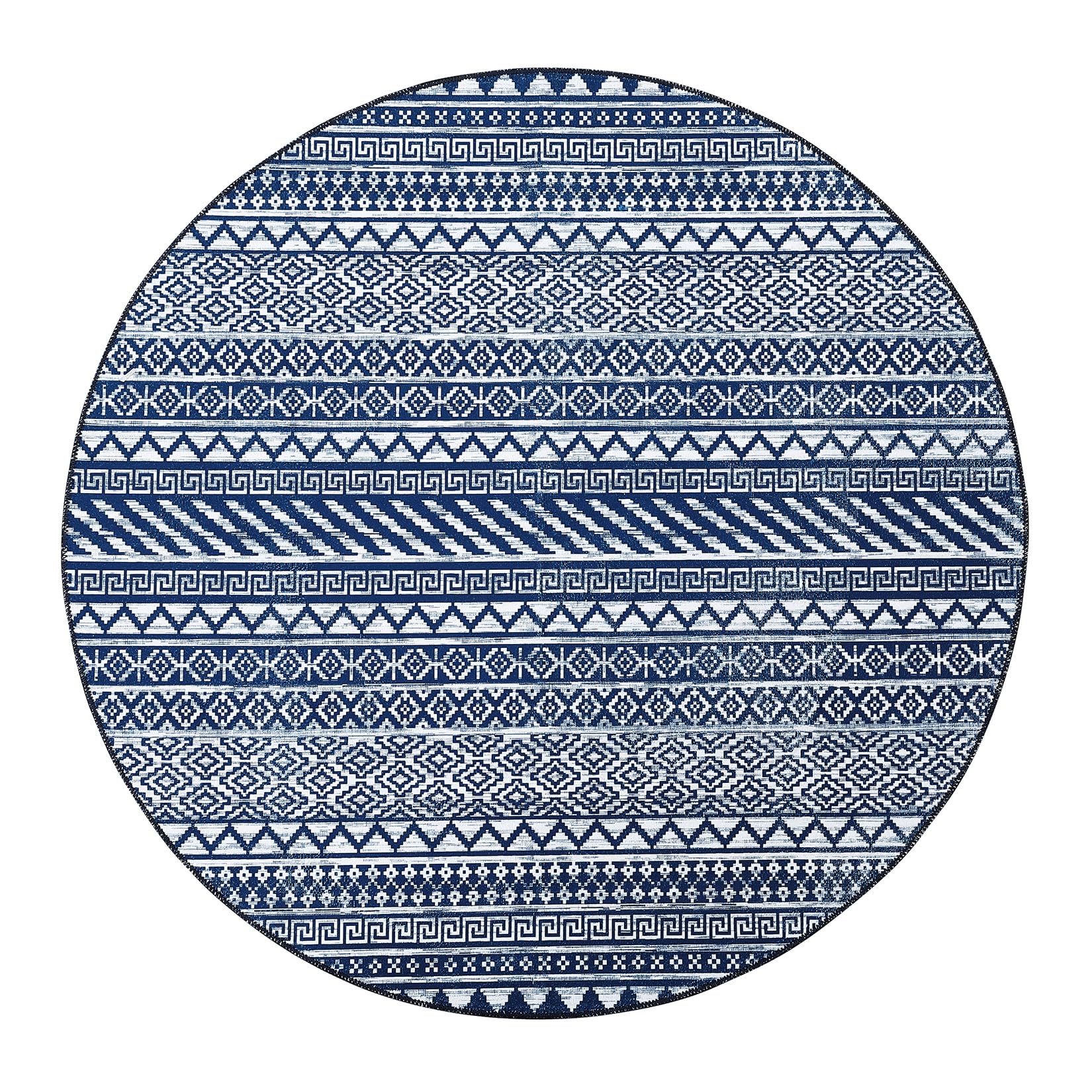 Boho Machine Washable Area Rug Blue Small Rug Geometric Farmhouse Rug Mat Stain Resistant Non-Slip Area Rug Mat for Living Room Bedroom, 3' x 5'