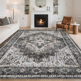 Garvee Floral Living Room Rugs 8x10 Washable Non Slip Soft Bedroom Rugs Grey & Taupe - Gray & Taupe