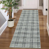Garvee Washable Runner 2x6 Non Slip Kitchen Rugs Modern Plaid Hallway Rug Tartan Farmhouse Soft Bath Mat Stain Resistant Carpet, Grayish Green - Grayish Green