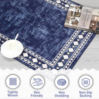 Garvee Bordered Dark Blue 4x6 Machine Washable for Living Room Modern Area Rug, Non-Slip Stain Resistant Accent Rug Indoor Minimalist Border Floor Cover Carpet for Bedroom