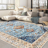 Garvee Washable Rugs 8x10 Rug for Living Room Rug Vintage Area Rug for Bedroom Bohemian Rug Non Slip Carpet Throw Rugs Large Area Rug Chenille Stain Resistant Office Rug Classroom Rug Blue Multi - Blue