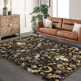 Garvee Traditional Area Rug 9'x12' Foldable Indoor Washable Rug Brown Non-Slip Thin Retro Floral Accent Carpet Mat - Brown