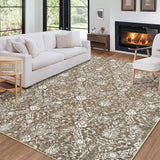 Garvee 9x12 Rug Large Washable Area Rug Non-Slip Non-Shedding Faux Wool Vintage Rug for Living Room, Farmhouse, Dining Room, Indoor, Kids Playroom Brown - Khaki