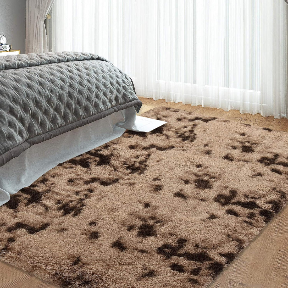 Garvee Fluffy & Sheepskin Brown & Khaki 5x8 Furry Shag Rug, Plush Non-Slip for Kids Nursery Dorm Bedroom Living Room