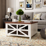 Garvee Square Coffee Table with Lift Top, Adjustable Height, Hidden Storage, Rustic Farmhouse Wood, Distressed White, Home Office Living Room