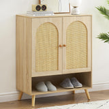 Garvee Natural Rattan Shoe Cabinet 2 Door with 4-Tier Adjustable Shelves, Shoe Rack Storage Cabinet for Heels, Boots, Slippers, Free Standing Shoe Rack, Entrance Hallway