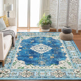 Garvee 8x10 Washable Blue Area Rug, Large Boho Vintage Floral Carpet for Living Room Bedroom Dining Room Nursery Kids Room Office Farmhouse - Blue