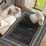 Garvee Bordered Dark Grey 10x13 Washable Rug, Modern Printed Low Pile Non Slip Carpet for Nursery Living Room Dining Bedroom Office - Dark Gray