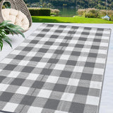 Garvee Outdoor Grey & White 8x10 Rugs for Patios, Reversible Outdoor Plastic Straw Rug for Camping, RV Mat, Checkered Outdoor Rugs,Perfect for Beach, Porch, Balcony, Backyard, Picnic - Gray & White