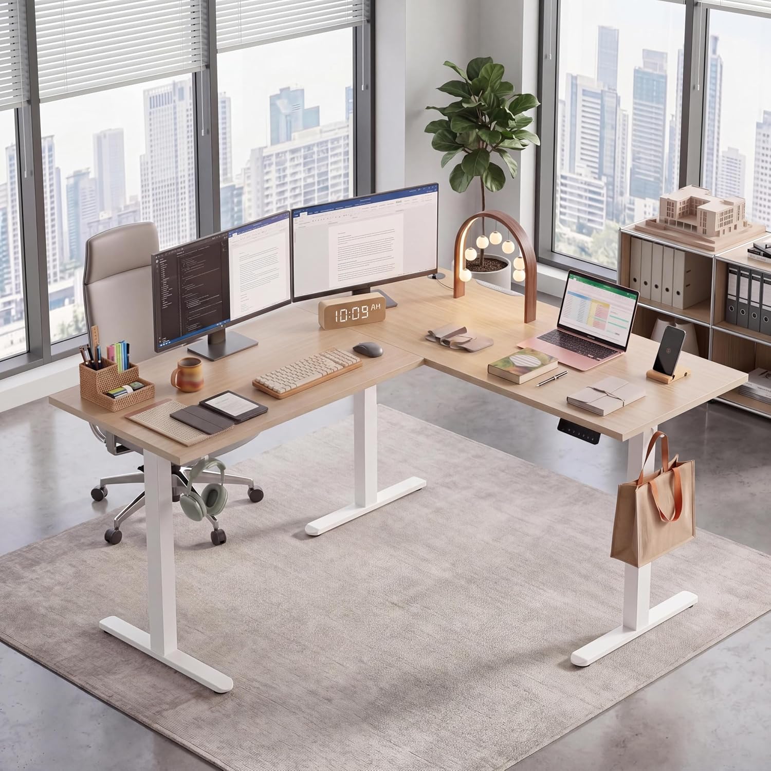 Garvee L-Shaped Electric Standing Desk for Office – Height Adjustable Corner Computer Desk with Memory Controller – 63 x 55 Inch, 3 Preset Heights, 180lbs Capacity, Sturdy Steel Frame – Size: 63 Inches, US Standard