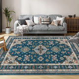 Garvee Traditional Medallion Border Area Rug, 9x12 Washable Vintage Indoor Rug, Ultra-Thin Non-Slip Print Floor Carpet for Living Room Bedroom Kitchen Dining Room, Blue-Green - Blue-Green
