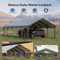 Garvee 12x25 FT Metal Carport Oversized Reinforced Frame Steel Roof Rust-Resistant Triple Coated All-Weather Shelter for Trucks Boats Tractors