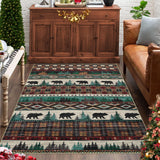 Garvee Washable Christmas Area Rug 4x6 Throw Bedroom Rug Indoor Non-Slip Xmas Decorative Floor Covers Rustic Festival Xmas Rug Boho Rug Farmhouse Carpet for Living Room Bedroom Kitchen, Green - Green & Camel