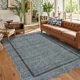 Garvee 5x7 Bedroom Rug Washable Modern Foldable Thin Indoor Mat Non Slip Low Pile Carpet Scalloped Mat Grey - Gray