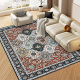 Garvee Washable Rugs Distressed Vintage Trellis Area Rug for Living Room Bedroom Office Nursery Oriental Tribal Area Rug Low Pile Neutral Soft Rug Non Slip Farmhouse Floor Cover Red 8'x10' - Red