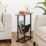 Garvee Narrow Side Table for Small Spaces, Slim Thin End Table with Storage Holder, Skinny Grey Magazine Table Rectangular Nightstand for Couch, Living Room, Bedroom & Office