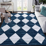 Garvee Washable Rugs 8x10 Distressed Living Room Carpet Geometric Checkered Rugs for Bedroom Large Area Rug Low Pile Office Rug Modern Trellis Rug Floor Non Slip Farmhouse Floor Cover Blue - Dark Blue