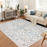 Garvee Machine Washable 9x12 Area Rug for Living Room, 9x12 Ultra-Thin Large Floral Print Rugs for Dining Room Home Office, Stain Resistant Non Slip Backing Carpet, Multicolor - Colorful