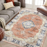 Garvee Area Rug 8x10 Washable Rugs Living Room Non-Slip Vintage Ultra Thin High Traffic Carpet Soft Low Pile Indoor Distressed Floor Carpet for Bedroom Dining Room, Orange - Orange