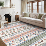Garvee Floral Area Rug 8x10 Washable Rug for Living Room Soft Boho Rug Non Slip Dining Room Throw Carpet Stain Resistant Large Bedroom Area Rug Geometric Carpet for Girls Home Decor, Green - Green/Pink