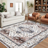 Garvee Washable Area Rug 10x13 Large Area Rugs for Living Room Vintage Non-Slip Indoor Soft Accent Carpet Low Pile Non-Shedding Oriental Distressed Throw Rugs for Bedroom Nursery Dorm Office Rust - Red