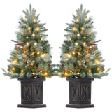 Garvee 3ft Christmas Tree 2 Set, Pre-Lit Artificial Christmas Tree with Flocked Snow 78 Warm White LED Lights Red Berries, Xmas Holiday Decor for Home, Entrances - Brackets Base / 2 Set