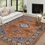 Garvee Washable Rug 8x10 Area Rugs for Living Room Non Slip Large Area Rug for Bedroom Distressed Vintage Boho Rug Chenille Carpet Stain Resistant Throw Rugs for Dining Room Retro Orange 8'x10' - Orange