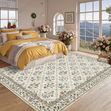 Garvee 8x10 Washable Large Living Room Rug Water Resistant Distressed Vintage Floral Non Slip Low Pile Soft Rug Beige Sand - Beige/Sand
