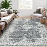 Garvee Washable Area Rug 5x7 Rug for Living Room Vintage Floral Area Rug for Bedroom Retro Non Slip Throw Rugs Soft Low Pile Stain Resistant Carpet for Dining Room Nursery Rug 5'x7' Grey - Ash
