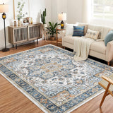 Garvee Cyan 5x7 Area Rug for Living Room, Machine Washable Vintage Rug Carpet for Bedroom Dinning Room, Distressed Area Rug Indoor Non Slip No Pile - Cyan
