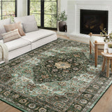 Garvee Large Area Rug 9x12 Vintage Soft Indoor Washable Floor Carpet Non-Slip Green - Green