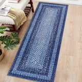 Garvee Navy Boho Kitchen Runner Rug 2x6, Washable Non Slip Low Pile Faux Wool Carpet, Vintage Braided Print Rug for Hallway Entryway Laundry Room - Navy Blue