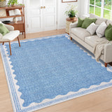 Garvee Modern Blue 8x10 Scalloped Washable Area Rugs for Living Room, Solid Rug for Bedroom Girls, Non Slip Throw Carpet With Rubber Back, Soft Dorm Nursery Scalloped Rugs for Dining Room - Blue