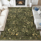 Garvee 5x7 Area Rug Vintage Retro Boho Washable Non Slip Low Pile Carpet Living Room Bedroom Dining Room Green - Green