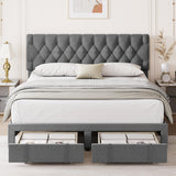 Garvee Queen Size Bed Frame with 2 Storage Drawers, No Box Spring Needed, Upholstered Platform Bed Frame with Adjustable Button Tufted Headboard, Mattress Foundation with Solid Wooden Slats Support - Grey