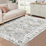 Garvee Oriental Grey-Green 4x6 Vintage Distressed Floral Medallion Rug, Washable Non-Slip Stain Resistant for Living Room Entryway - Gray-Green
