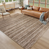 Garvee Modern Brown 8x10 Washable Rug Low Pile Living Room Rug Non Shedding Modern Indoor Rug Soft Bedroom Rug Modern Woven Print Accent Rug Neutral Rug Lightweight Foldable Floor Carpet - Brown