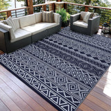 Garvee Outdoor Navy Blue & White 5x8 Rug, Waterproof Reversible Mat for Patio Clearance Camping RV Plastic Straw Rug Outside Indoor Outdoor Area Rug Boho Print Rug for Backyard, Deck, Picnic, Porch - Navy Blue & White