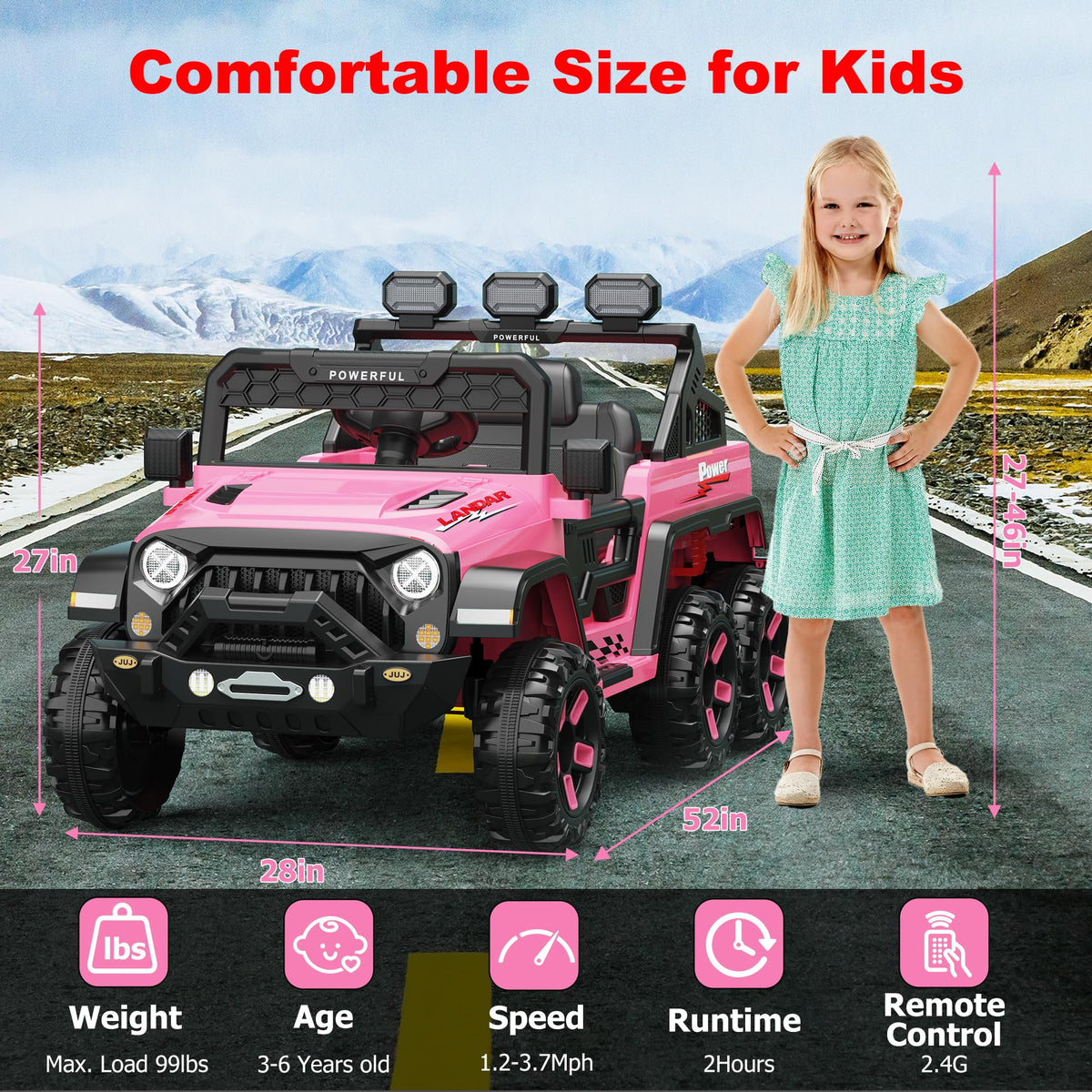 GARVEE 24V 4WD kids electric ride-on car with 6 EVA wheels
