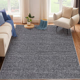 Garvee 9x12 Area Washable Rug Solid Large Soft Rugs for Living Room Carpet Bedroom Dining Room Non-Slip Low Pile Stain Resistant Under Table Rug Black - Black