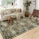 Garvee Traditional 8x10 Distressed Yellow Brown Bedroom Area Rug Non Shedding Low Pile Mat - Light Brown