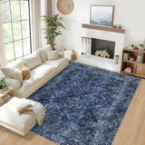 Garvee Navy Blue Large Area Rug 10x13 Rug Washable Vintage Rugs for Bedroom Blue Rug Geometric Rustic Soft Living Room Rug Non Slip Throw Rugs Stain Resistant Carpet for Nursery Dining Room 10'x13' - Navy Blue