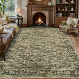 Garvee Washable Area Rugs 8x10 Vintage Distressed Non Slip Soft Low Pile Stain Resistant Carpet for Living Room Bedroom Dining Room Amber - Green