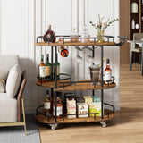 Garvee Black Bar Carts With 4-Tiers Storage Shelves, Mobile Bar Serving Carts On Wheels With Wine Rack And Glass Holder For Kitchen, Dining Room, Living Room - Black + Retro Brown - Black+Retro Brown