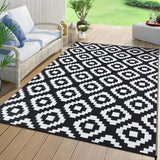 Garvee Outdoor Black & White 5x8 Reversible Rug Waterproof Washable Plastic Straw Area Rug for Patio, RV, Deck, Camping, Beach - Black & White